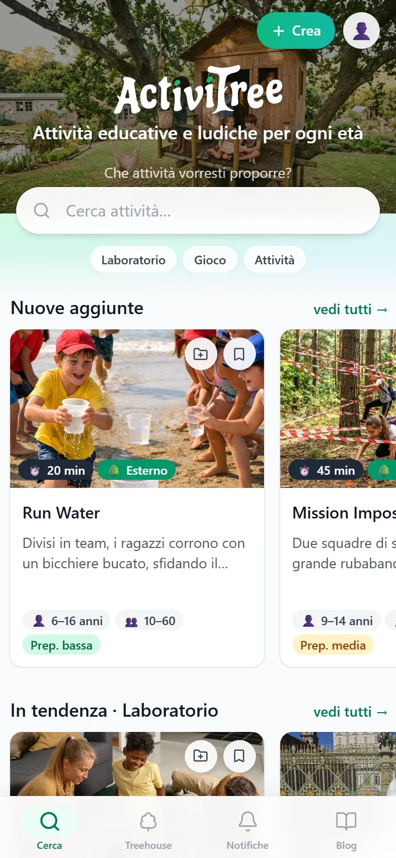 ActiviTree aperto sul telefono, con la ricerca e le attività appena aggiunte